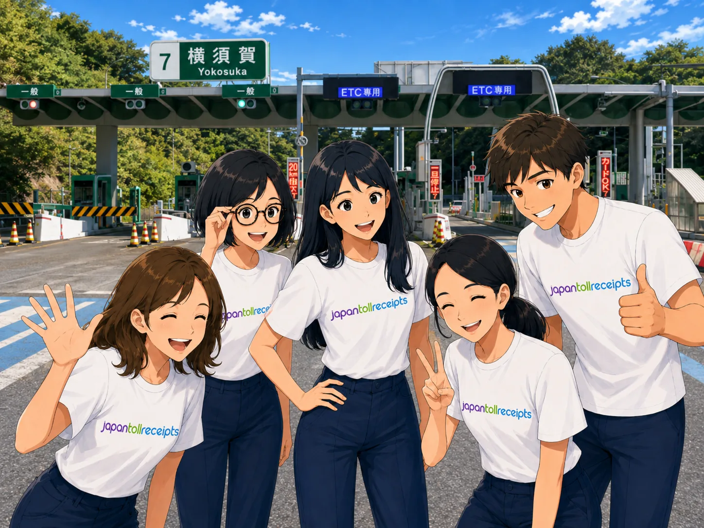 At the Yokosuka toll gate — the team in our HQ city.