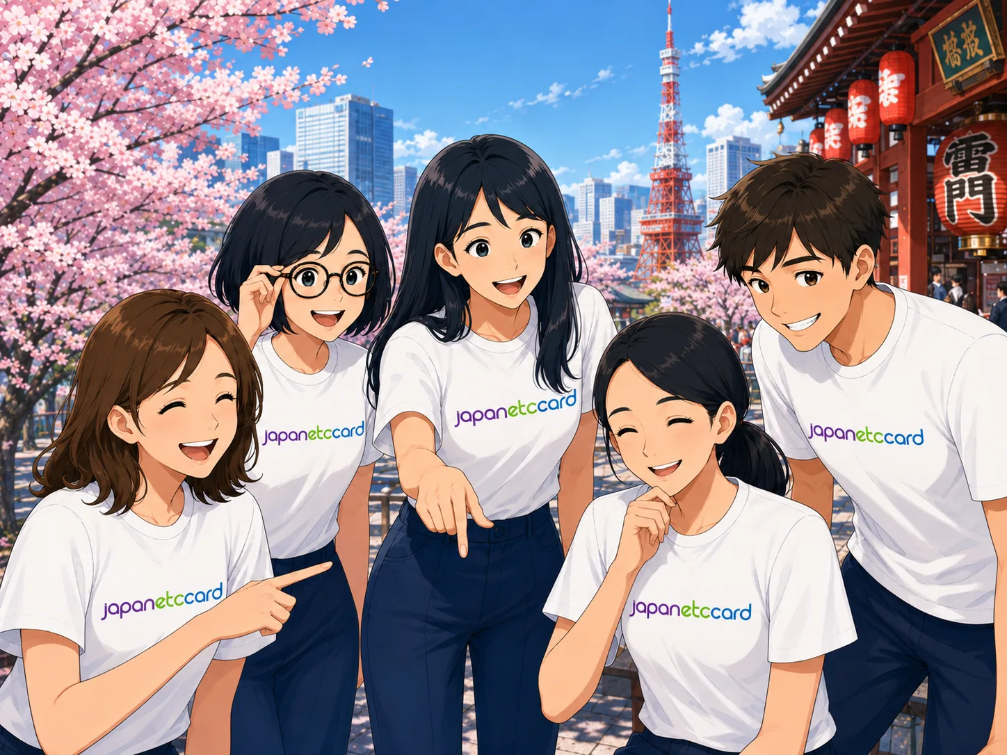 Tokyo Tower in the background. Spring sakura. Same team.
